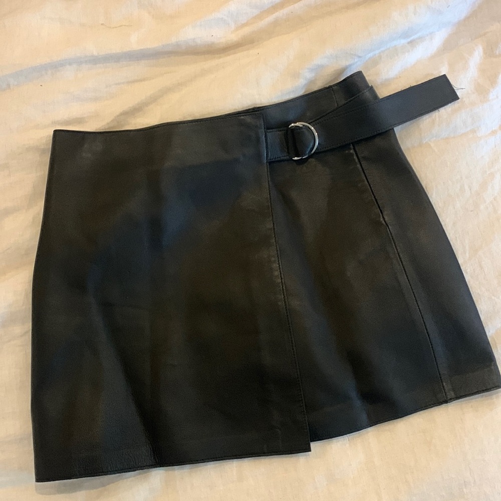 Leather wrap skirt with belt/pockets